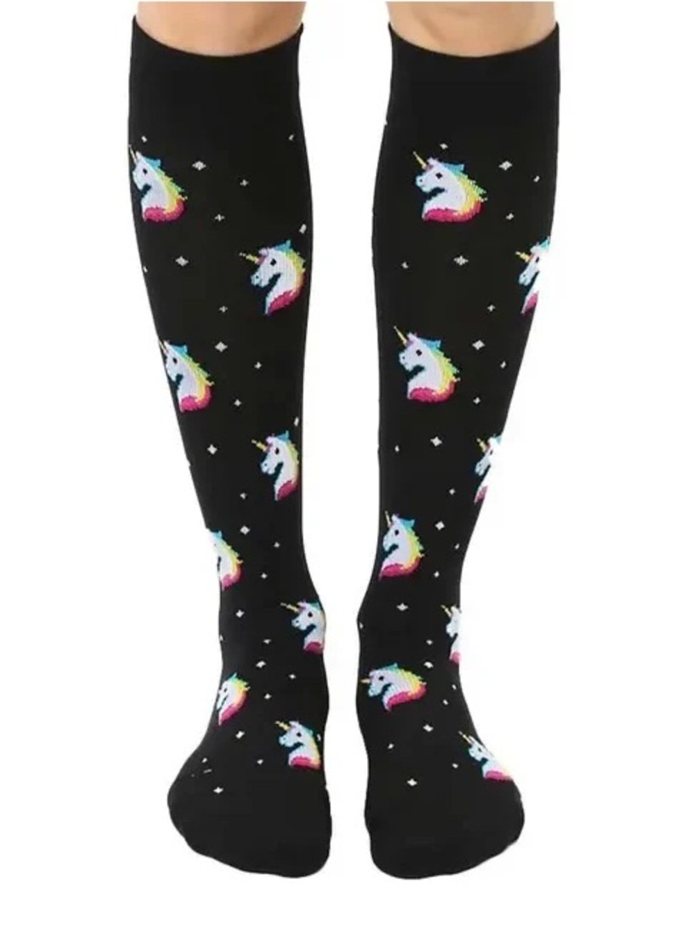 Black Rainbow Unicorn Compression Socks for Youth / Petite Adults 15-20mmHg NWT